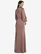 Rear View Thumbnail - Sienna High Collar Puff Sleeve Trumpet Gown - Darby