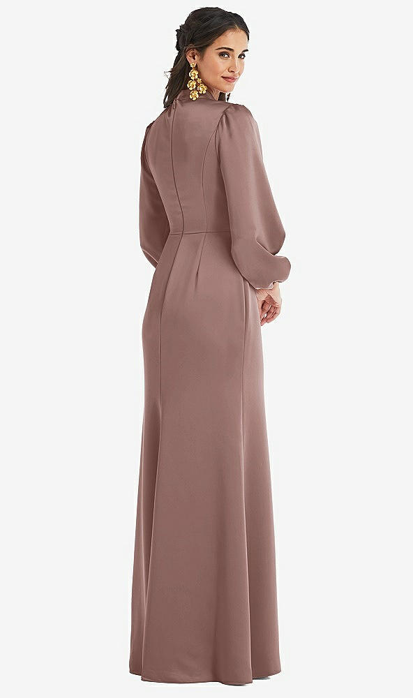Back View - Sienna High Collar Puff Sleeve Trumpet Gown - Darby
