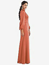 Side View Thumbnail - Terracotta Copper High Collar Puff Sleeve Trumpet Gown - Darby