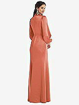 Rear View Thumbnail - Terracotta Copper High Collar Puff Sleeve Trumpet Gown - Darby