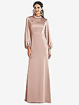 Front View Thumbnail - Toasted Sugar High Collar Puff Sleeve Trumpet Gown - Darby