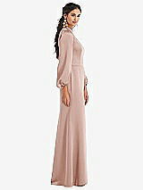 Side View Thumbnail - Toasted Sugar High Collar Puff Sleeve Trumpet Gown - Darby