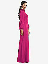 Side View Thumbnail - Think Pink High Collar Puff Sleeve Trumpet Gown - Darby