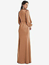 Rear View Thumbnail - Toffee High Collar Puff Sleeve Trumpet Gown - Darby
