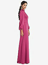 Side View Thumbnail - Tea Rose High Collar Puff Sleeve Trumpet Gown - Darby