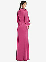 Rear View Thumbnail - Tea Rose High Collar Puff Sleeve Trumpet Gown - Darby
