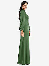 Side View Thumbnail - Vineyard Green High Collar Puff Sleeve Trumpet Gown - Darby
