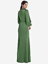 Rear View Thumbnail - Vineyard Green High Collar Puff Sleeve Trumpet Gown - Darby