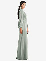 Side View Thumbnail - Willow Green High Collar Puff Sleeve Trumpet Gown - Darby