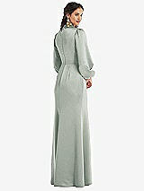 Rear View Thumbnail - Willow Green High Collar Puff Sleeve Trumpet Gown - Darby