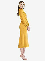 Side View Thumbnail - NYC Yellow High Collar Puff Sleeve Midi Dress - Bronwyn