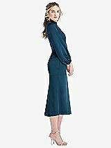 Side View Thumbnail - Atlantic Blue High Collar Puff Sleeve Midi Dress - Bronwyn