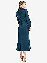 Rear View Thumbnail - Atlantic Blue High Collar Puff Sleeve Midi Dress - Bronwyn