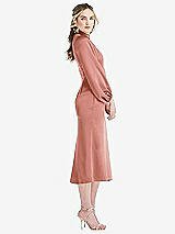 Side View Thumbnail - Desert Rose High Collar Puff Sleeve Midi Dress - Bronwyn