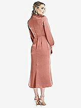 Rear View Thumbnail - Desert Rose High Collar Puff Sleeve Midi Dress - Bronwyn