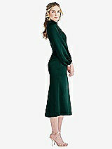 Side View Thumbnail - Evergreen High Collar Puff Sleeve Midi Dress - Bronwyn
