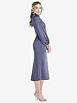 Side View Thumbnail - French Blue High Collar Puff Sleeve Midi Dress - Bronwyn