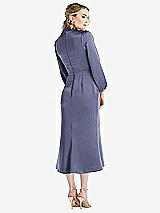 Rear View Thumbnail - French Blue High Collar Puff Sleeve Midi Dress - Bronwyn