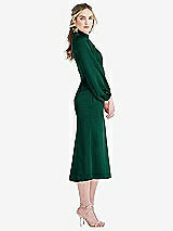 Side View Thumbnail - Hunter Green High Collar Puff Sleeve Midi Dress - Bronwyn