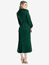 Rear View Thumbnail - Hunter Green High Collar Puff Sleeve Midi Dress - Bronwyn
