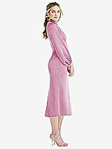 Side View Thumbnail - Powder Pink High Collar Puff Sleeve Midi Dress - Bronwyn