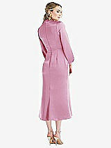Rear View Thumbnail - Powder Pink High Collar Puff Sleeve Midi Dress - Bronwyn