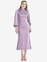 Front View Thumbnail - Pale Purple High Collar Puff Sleeve Midi Dress - Bronwyn