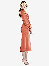 Side View Thumbnail - Terracotta Copper High Collar Puff Sleeve Midi Dress - Bronwyn
