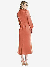 Rear View Thumbnail - Terracotta Copper High Collar Puff Sleeve Midi Dress - Bronwyn