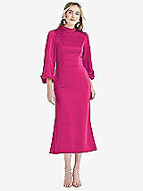 Front View Thumbnail - Think Pink High Collar Puff Sleeve Midi Dress - Bronwyn