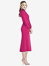 Side View Thumbnail - Think Pink High Collar Puff Sleeve Midi Dress - Bronwyn