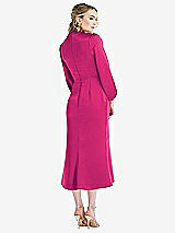 Rear View Thumbnail - Think Pink High Collar Puff Sleeve Midi Dress - Bronwyn