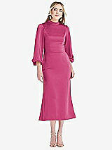 Front View Thumbnail - Tea Rose High Collar Puff Sleeve Midi Dress - Bronwyn