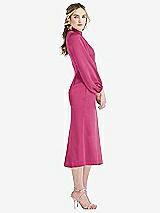 Side View Thumbnail - Tea Rose High Collar Puff Sleeve Midi Dress - Bronwyn