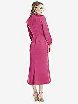 Rear View Thumbnail - Tea Rose High Collar Puff Sleeve Midi Dress - Bronwyn