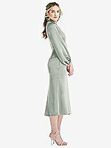 Side View Thumbnail - Willow Green High Collar Puff Sleeve Midi Dress - Bronwyn