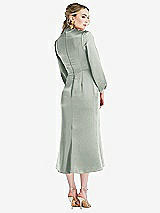 Rear View Thumbnail - Willow Green High Collar Puff Sleeve Midi Dress - Bronwyn