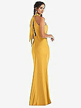 Alt View 1 Thumbnail - NYC Yellow Draped Twist Halter Tie-Back Trumpet Gown