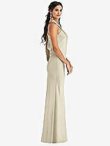 Side View Thumbnail - Champagne Draped Twist Halter Tie-Back Trumpet Gown
