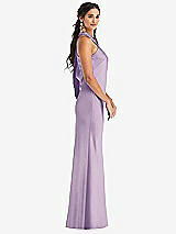 Side View Thumbnail - Pale Purple Draped Twist Halter Tie-Back Trumpet Gown