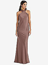 Front View Thumbnail - Sienna Draped Twist Halter Tie-Back Trumpet Gown