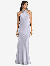 Front View Thumbnail - Silver Dove Draped Twist Halter Tie-Back Trumpet Gown
