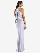 Rear View Thumbnail - Silver Dove Draped Twist Halter Tie-Back Trumpet Gown