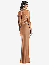 Rear View Thumbnail - Toffee Draped Twist Halter Tie-Back Trumpet Gown