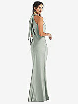 Alt View 1 Thumbnail - Willow Green Draped Twist Halter Tie-Back Trumpet Gown