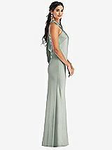 Side View Thumbnail - Willow Green Draped Twist Halter Tie-Back Trumpet Gown