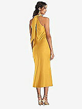 Rear View Thumbnail - NYC Yellow Draped Twist Halter Tie-Back Midi Dress - Paloma
