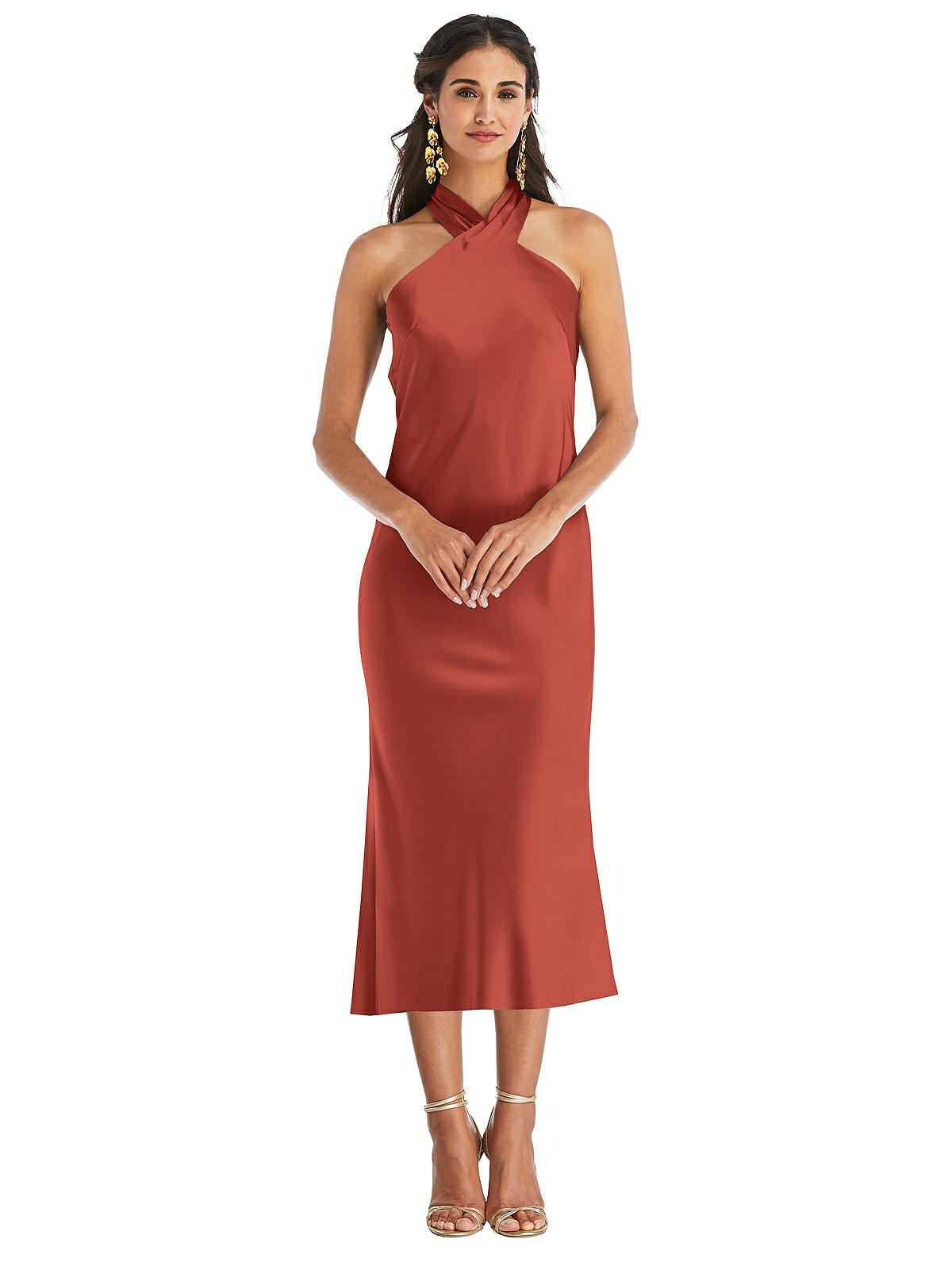 Draped Twist Halter Tie-Back Midi Dress - Paloma