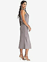 Side View Thumbnail - Cashmere Gray Draped Twist Halter Tie-Back Midi Dress - Paloma