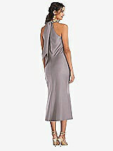 Rear View Thumbnail - Cashmere Gray Draped Twist Halter Tie-Back Midi Dress - Paloma